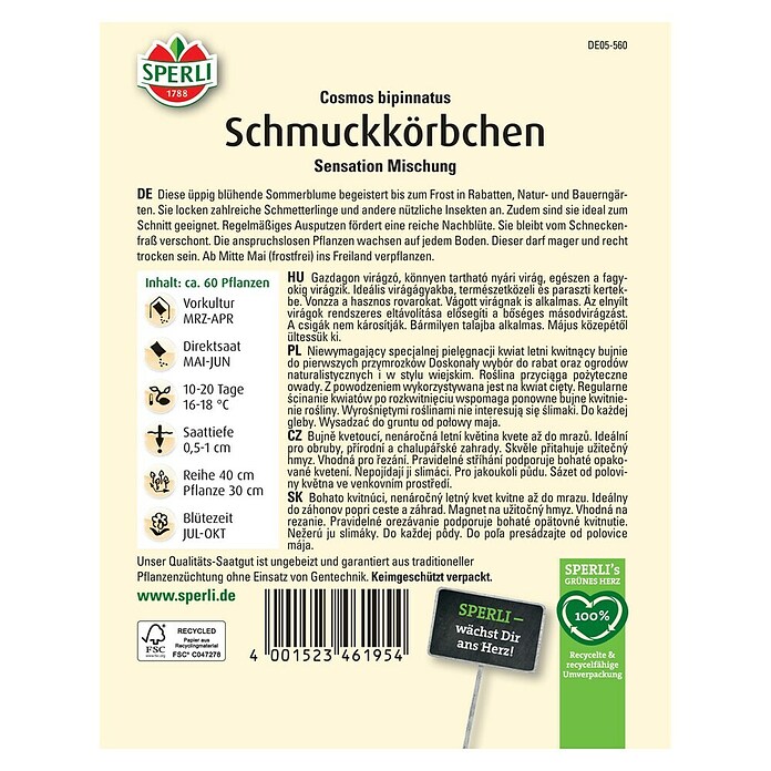 Sperli Blumensamen Schmuckkörbchen Sensation Mischung (Cosmos bipinnatus, Mehrfarbig) | BAUHAUS