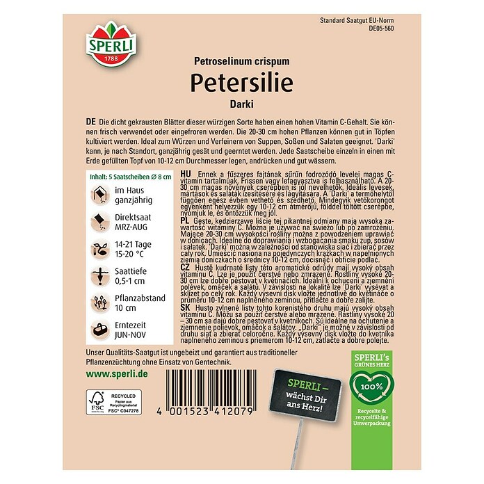 Sperli Saatgut - Scheibe Petersilie Darki (Petroselinum crispum 'Darki', Saatzeit: Ganzjährig, Erntezeit: Ganzjährig) | BAUHAUS