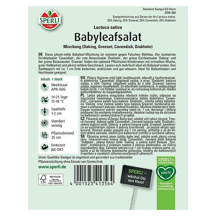 Sperli Salatsamenmischung Babyleafsalat (Cavendish, Diablotin, Oaking, Greenet, Erntezeit: Juli) | BAUHAUS