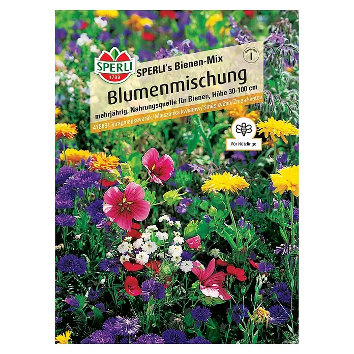 Sperli Blumenmischung Bienen-Mix - Wuchshöhe 50 bis 100 cm, Mehrjährig - Samenmischung für eine bunte Blumenwiese, die Bienen und Nützlinge anzieht und eine Nahrungsquelle bietet.