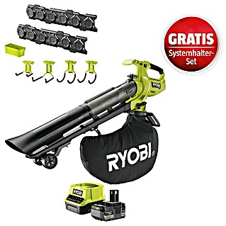 Ryobi ONE+ Akku-Laubsauger Set RY18BVXA-150 inkl. Systemhalter (1 Akku, 5 Ah, Blasleistung: 1,8 m³/min, Blasgeschwindigkeit: 252 km/h)