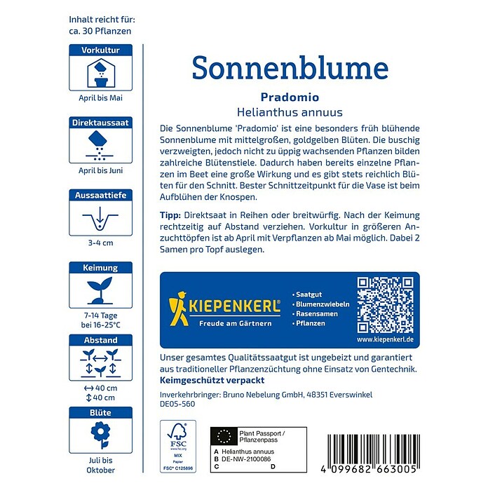Kiepenkerl Profi-Line Blumensamen Sonnenblume Pradomio (Helianthus annuus, Gelb) | BAUHAUS