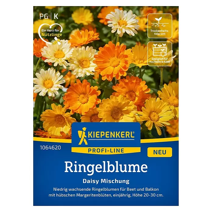 Kiepenkerl Profi-Line Blumensamen Ringelblume Daisy - Calendula officinalis, Inhalt reicht für ca. 40 Pflanzen - Samenpackung für 'Ringelblume' mit leuchtend orangefarbenen und gelben Blüten.