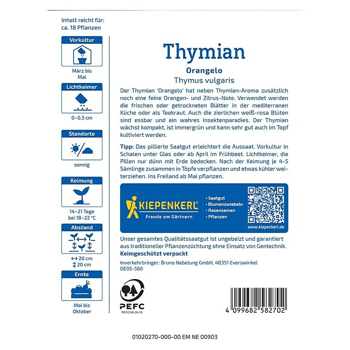Kiepenkerl Profi-Line Kräutersamen Thymian (Thymus fragrantissimus, Saatzeit: März, Erntezeit: Mai) | BAUHAUS
