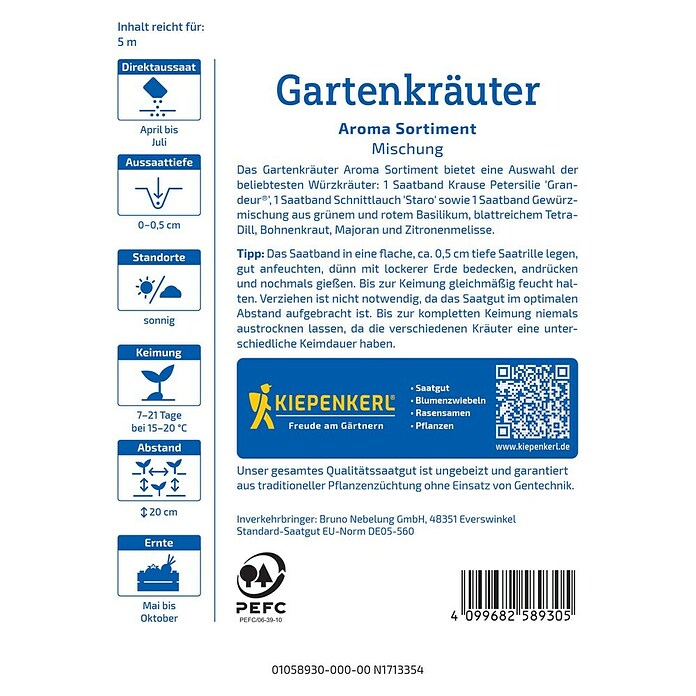 Kiepenkerl Kräutersamenmischung Gartenkräuter (Verschiedene sorten, Saatzeit: April, Erntezeit: Juni) | BAUHAUS