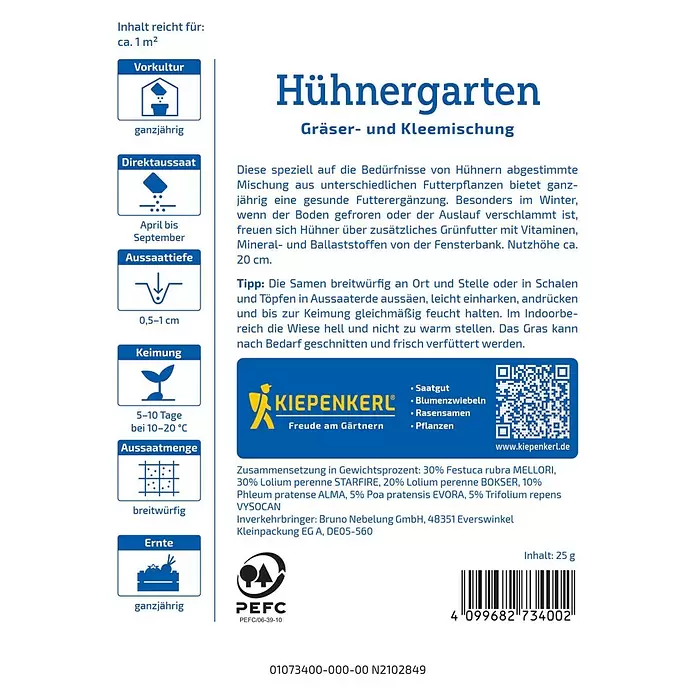 Kiepenkerl Profi-Line Saatgut Hhnergarten Grser und Klee