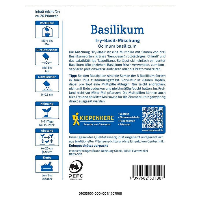 Kiepenkerl Profi-Line Kräutersamen Basilikum (Ocimum basilicum, Saatzeit: Mai, Erntezeit: Juni) | BAUHAUS