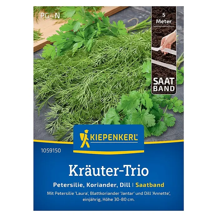 Kiepenkerl Profi-Line Kräutersamen Kräuter-Trio - Verschiedene Sorten, Saatzeit: März, Erntezeit: Mai - Kräuter-Trio Saatband von Kiepenkerl mit Petersilie, Koriander und Dill. Einfache Aussaat für den Kräutergarten.