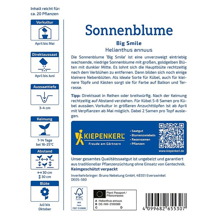 Kiepenkerl Profi-Line Blumensamen Sonnenblume (Helianthus annuus) | BAUHAUS
