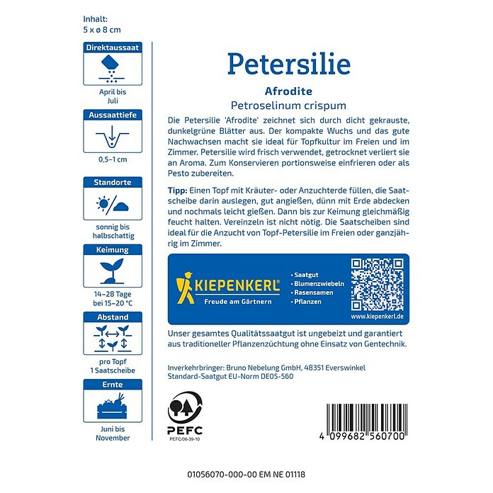 Kiepenkerl Profi-Line Kräutersamen Petersilie Afrodite Saatscheibe (Petroselinum crispum var. crispum, Erntezeit: Ganzjährig) | BAUHAUS