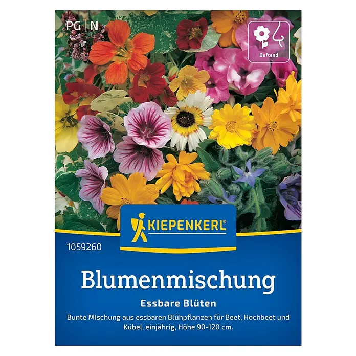 Kiepenkerl Profi-Line Blumensamenmischung Essbare Blüten - Verschiedene Sorten, Mehrfarbig, 2 m² - Blumenmischung "Essbare Blüten" von Kiepenkerl: Eine farbenfrohe Mischung essbarer Blüten für Beet, Hochbeet und Kübel.