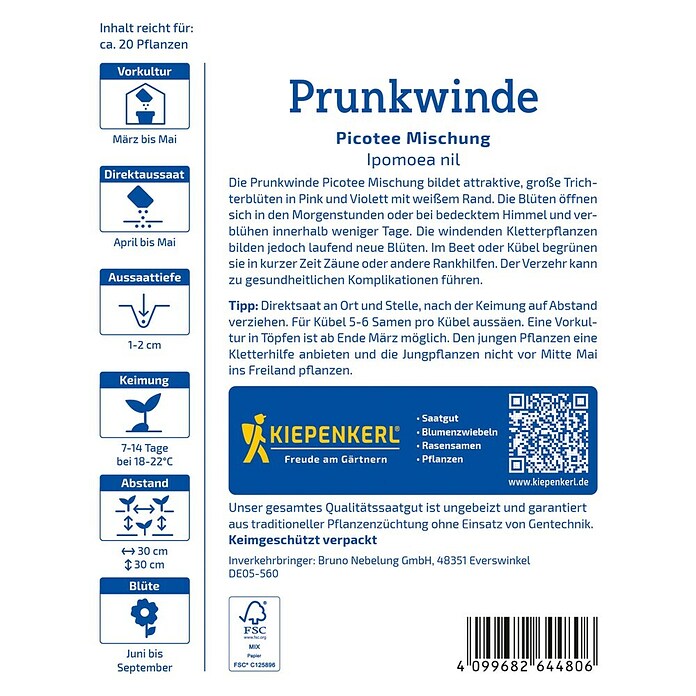 Kiepenkerl Profi-Line Blumensamen Prunkwinde (Ipomoea purpurea, Mehrfarbig) | BAUHAUS