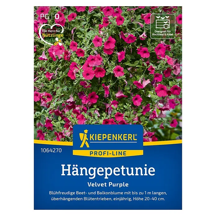 Kiepenkerl Profi-Line Blumensamen Hängepetunie Velvet Purple - Petunia x atkinsiana, Pink - Abbildung des Produkts Hängetunien 'Velvet Purple' der Marke Kiepenkerl, ideal für Beet, Balkon oder Kübel.