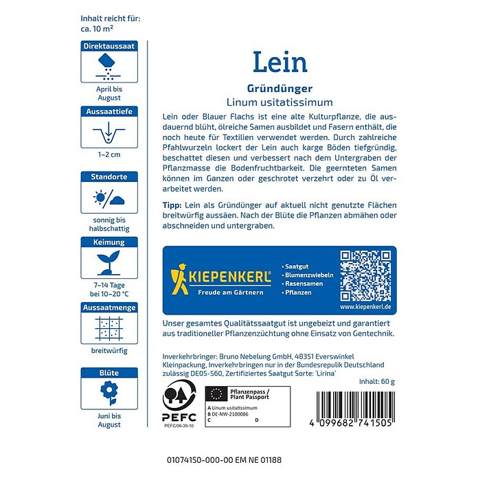 Kiepenkerl Gründüngung Lein Blauer Flachs (Linum usitatissimum, 8 m² - 10 m²) | BAUHAUS