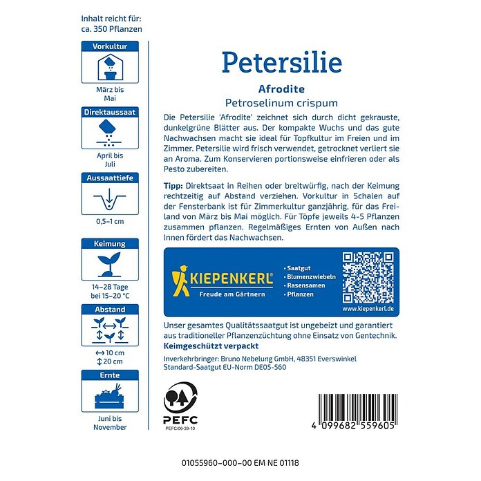 Kiepenkerl Profi-Line Kräutersamen Petersilie Afrodite (Petroselinum crispum var. crispum, Saatzeit: März, Erntezeit: Juni) | BAUHAUS