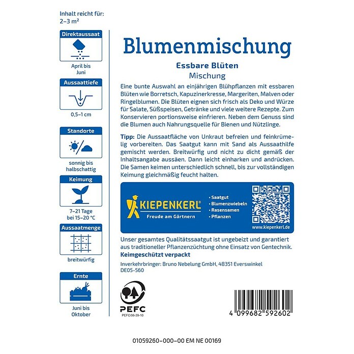 Kiepenkerl Profi-Line Blumensamenmischung Essbare Blüten (Verschiedene Sorten, Mehrfarbig, 2 m²) | BAUHAUS