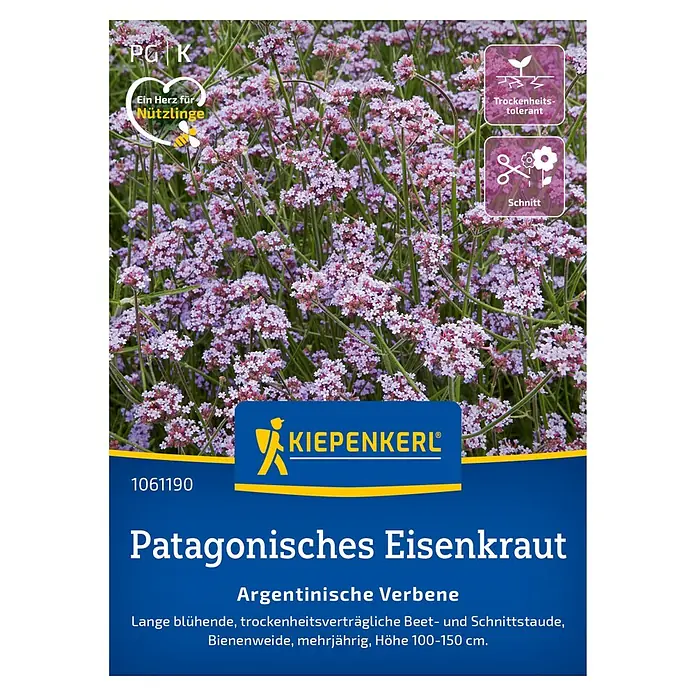 Kiepenkerl Profi-Line Blumensamen Eisenkraut - Verbena bonariensis, Blau - Samentüte Patagonisches Eisenkraut der Marke Kiepenkerl: Argentinische Verbene, lange Blütezeit, trockenheitsverträglich, Höhe 100-150 cm.