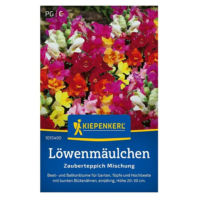 Kiepenkerl Blumensamen Löwenmäulchen Zauberteppich - Antirrhinum majus, Mehrfarbig - Produktbild Kiepenkerl Löwenmäulchen Zauberteppich Mischung. Eine farbenfrohe und vielfältige Blumensamenmischung für Beet und Balkon.