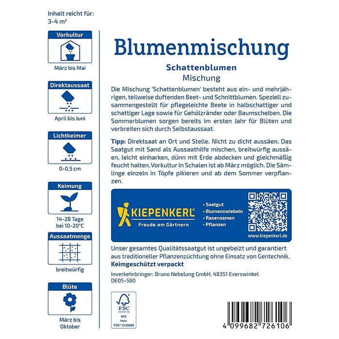 Kiepenkerl Profi-Line Blumensamenmischung Schattenblumen (Verschiedene Sorten, Mehrfarbig, 3 m² - 4 m²) | BAUHAUS