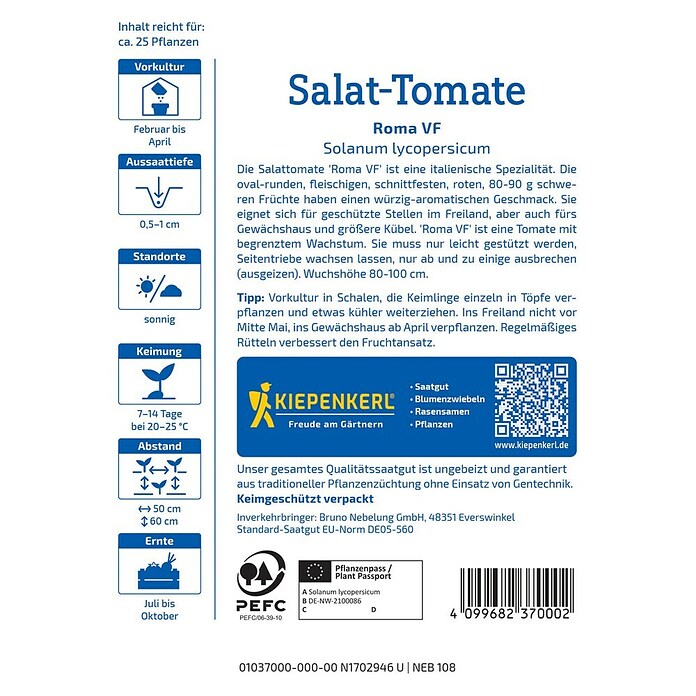 Kiepenkerl Profi-Line Gemüsesamen Tomate Roma VF (Solanum lycopersicum, Erntezeit: Juli) | BAUHAUS