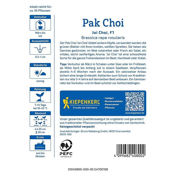 Kiepenkerl Profi-Line Gemüsesamen Pak Choi (Brassica rapa var. chinensis, Erntezeit: August) | BAUHAUS