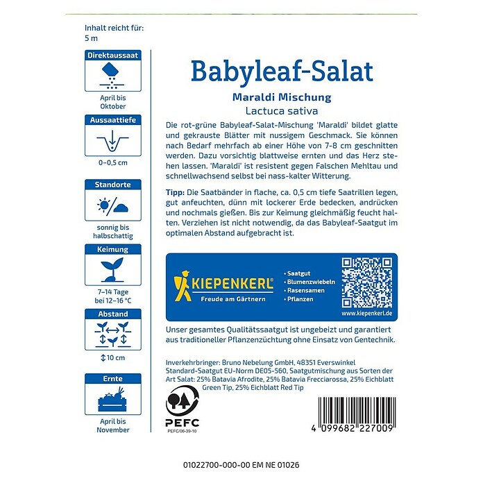 Kiepenkerl Profi-Line Salatsamenmischung Babyleaf Meraldi (Lactuca sativa, Erntezeit: Mai) | BAUHAUS