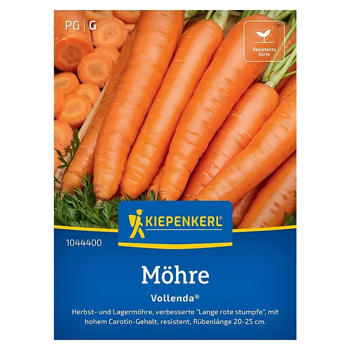 Kiepenkerl Profi-Line Gemüsesamen Möhren Vollenda - Daucus carota, Erntezeit: August - Verpackung mit "Vollenda" Möhren-Samen von Kiepenkerl. Herbst- und Lagermöhre mit hohem Carotingehalt und einer Rübenlänge von 20-25 cm.