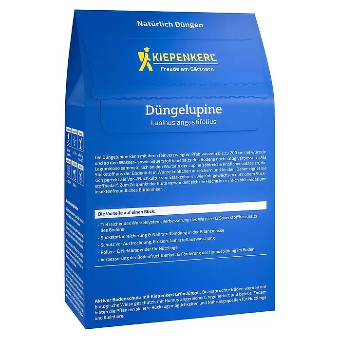 Kiepenkerl Gründüngung Süßlupine - Lupinus angustifolius, Inhalt reicht für ca. 40 Quadratmeter - Blaue Kiepenkerl Düngelupine-Packung zur Bodenverbesserung im Garten.