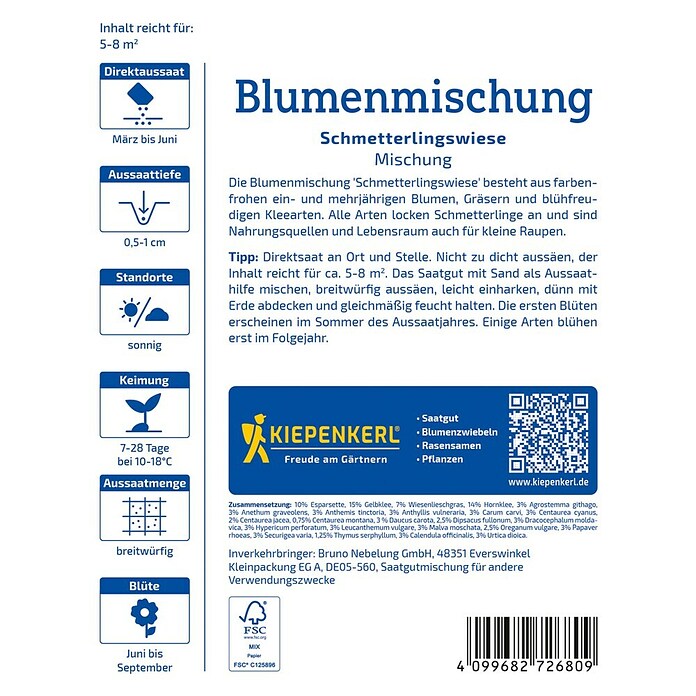 Kiepenkerl Profi-Line Blumensamenmischung Schmetterlingswiese (Verschiedene Sorten, Mehrfarbig, 5 m² - 8 m²) | BAUHAUS