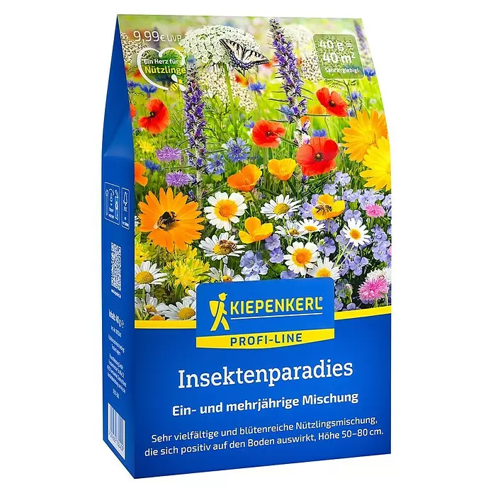 Kiepenkerl Blumenmischung Insektenparadies - Mehrjährig, 50 cm - 80 cm - KIEPENKERL PROFI-LINE Insektenparadies Samenmischung in blauer Packung mit bunter Blumenwiesen-Illustration, Bienen und Schmetterlingen.