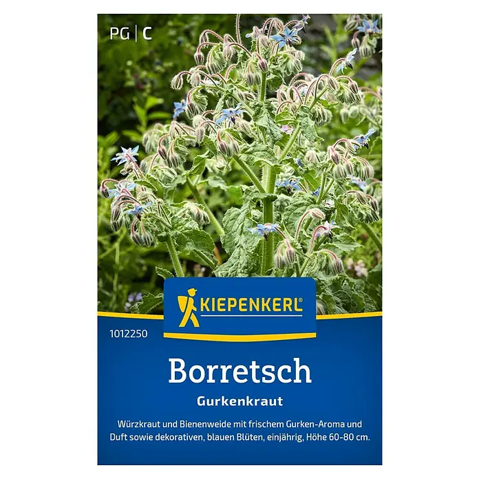 Kiepenkerl Kräutersamen Boretsch Gurkenkraut - Borago officinalis, Saatzeit: April, Erntezeit: Juni - Samenpackung Borretsch Gurkenkraut von Kiepenkerl: Würzkraut, Bienenweide mit blauen Blüten, für frischen Gurken-Aroma, Höhe 60-80 cm.