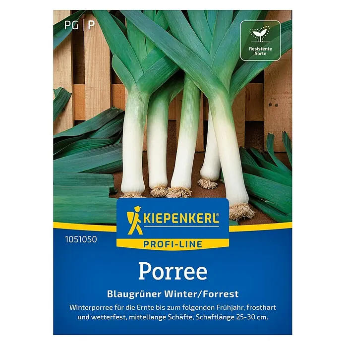Kiepenkerl Profi-Line Gemüsesamen Porree - Allium porrum, Erntezeit: November - Samenpackung Winterlauch "Blaugrüner Winter/Forrest" von Kiepenkerl Profi-Line. Winterharte Sorte mit mittellangen Schäften für die Ernte.