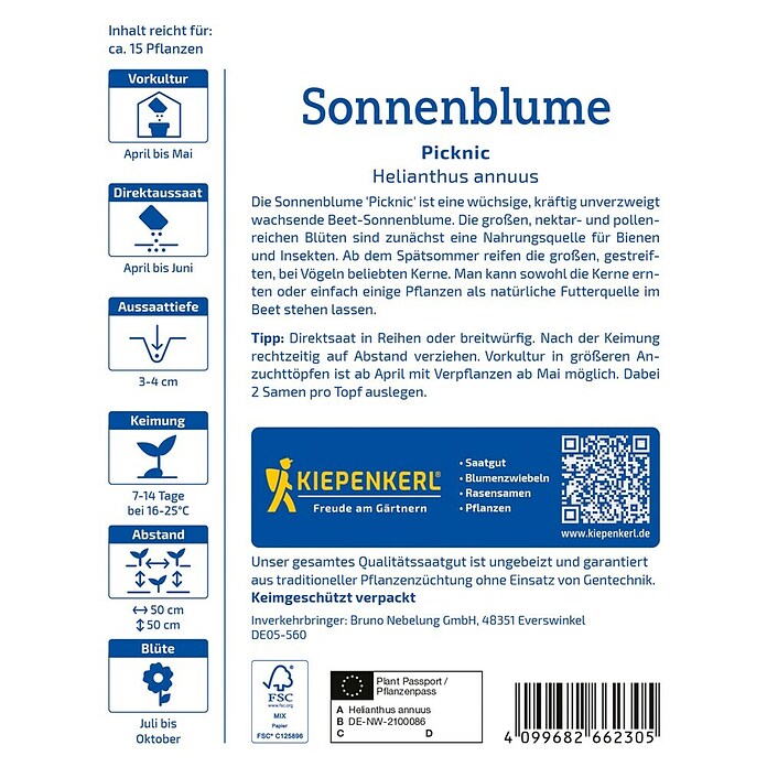 Kiepenkerl Blumensamen Sonnenblume Picknic (Helianthus annuus, Inhalt reicht für ca. 15 Pflanzen) | BAUHAUS