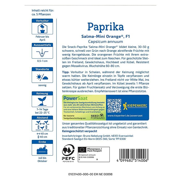 Kiepenkerl Profi-Line Gemüsesamen Paprika PowerSaat (Capsicum annuum, Erntezeit: Juli) | BAUHAUS