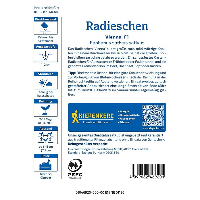 Kiepenkerl Profi-Line Gemüsesamen Radieschen Vienna, F1 (Raphanus sativus var. sativus, Erntezeit: April) | BAUHAUS