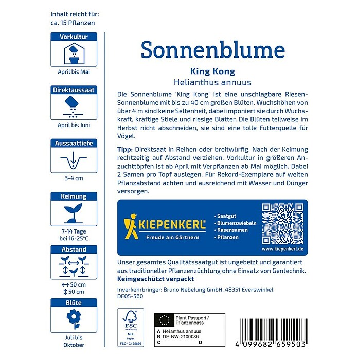 Kiepenkerl Profi-Line Blumensamen Sonnenblumen (Helianthus annuus, Gelb) | BAUHAUS