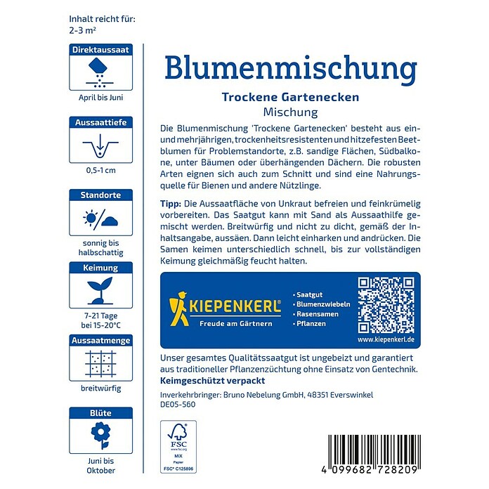Kiepenkerl Profi-Line Blumensamenmischung Trockene Gartenecken (Verschiedene Sorten, Mehrfarbig, 2 m² - 3 m²) | BAUHAUS