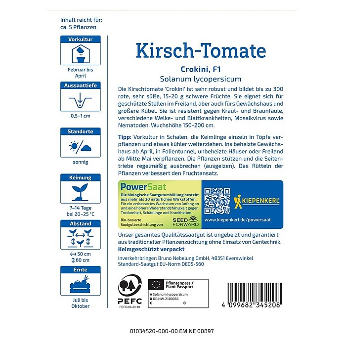 Kiepenkerl Profi-Line Gemüsesamen Kirsch-Tomate Crokini Power Saat (Solanum lycopersicum, Erntezeit: Juli) | BAUHAUS