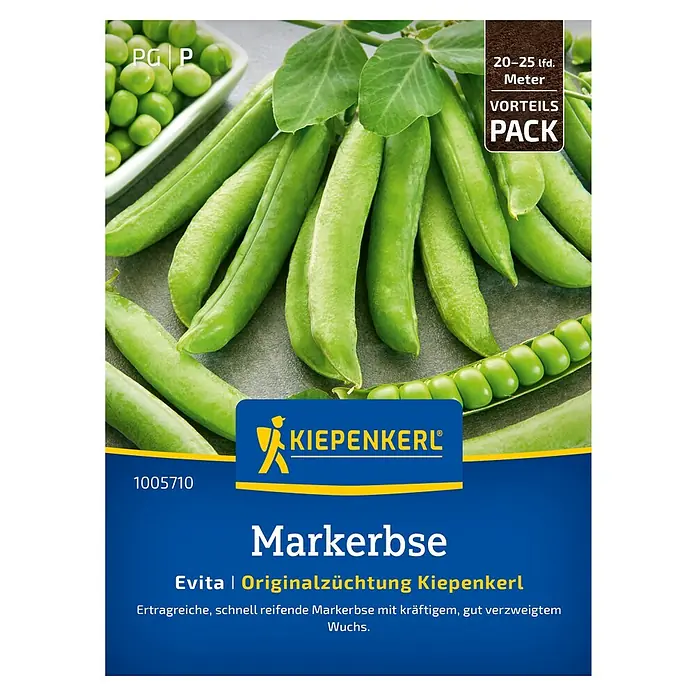 Kiepenkerl Gemüsesamen Markerbse Evita Vorteilspack - Pisum sativum, Erntezeit: Juni - Samenpackung für 'Markerbse Evita' von Kiepenkerl: ertragreiche, schnell reifende Sorte mit kräftigem Wuchs. Ideal für den Garten.