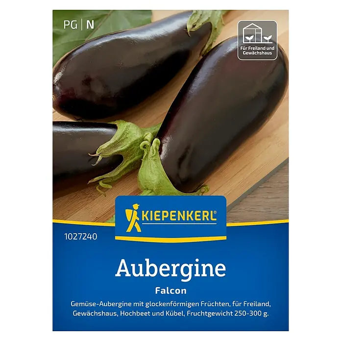 Kiepenkerl Profi-Line Gemüsesamen Aubergine Falcon, F1 - Solanum melongena, Erntezeit: Juli - Samenpackung Aubergine 'Falcon' von Kiepenkerl. Ideal für Freiland und Gewächshaus, verspricht eine reiche Ernte.