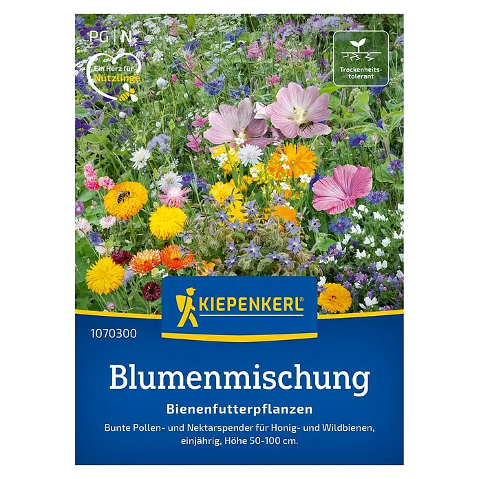 Kiepenkerl Blumensamenmischung Bienenfutterpflanzen - Verschiedene Sorten, Mehrfarbig, 10 m² - Blumenmischung "Bienenfutterpflanzen" von Kiepenkerl: Bunte, einjährige Mischung, die Honig- und Wildbienen mit Pollen und Nektar versorgt.