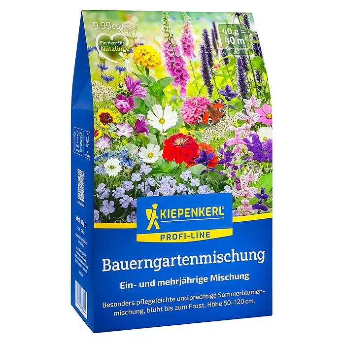 Kiepenkerl Profi-Line Blumenmischung Bauerngartenmischung - Mehrjährig, Mischung, 50 cm - 120 cm - Blaue Kiepenkerl Profi-Line Blumensaat-Packung mit farbenfrohem Bauerngartenmischung-Design für Ein- und Mehrjährige.