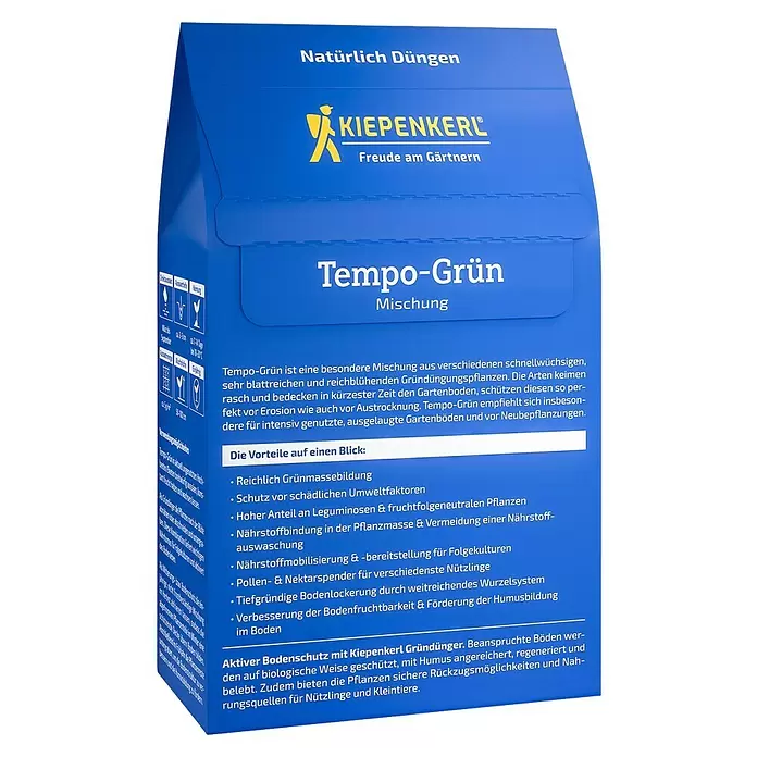 Kiepenkerl Gründüngung Tempo-Grün - Inhalt reicht für ca. 100 Quadratmeter - Blaue Kiepenkerl Tempo-Grün Gründüngermischung im Beutel für natürliches Düngen.