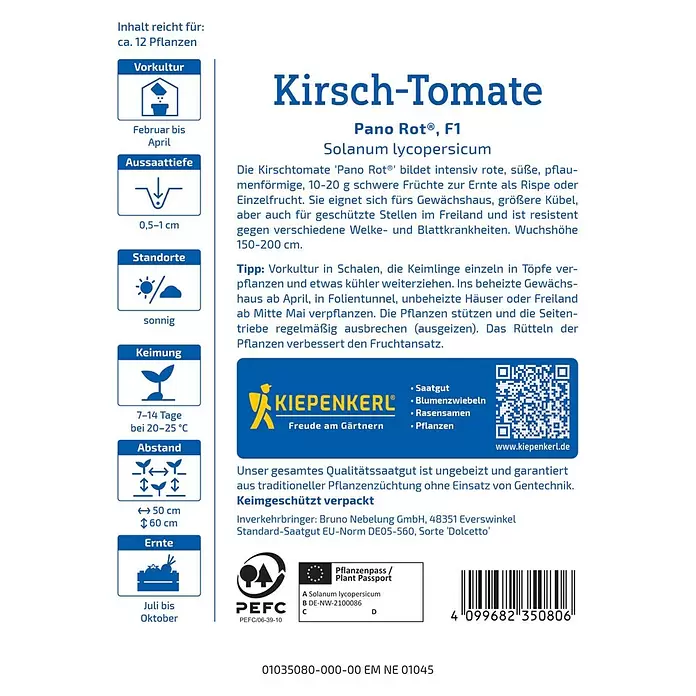 Kiepenkerl Profi-Line Gemüsesamen Kirsch-Tomate PanoSolanum lycopersicum, Erntezeit: Juli Back View