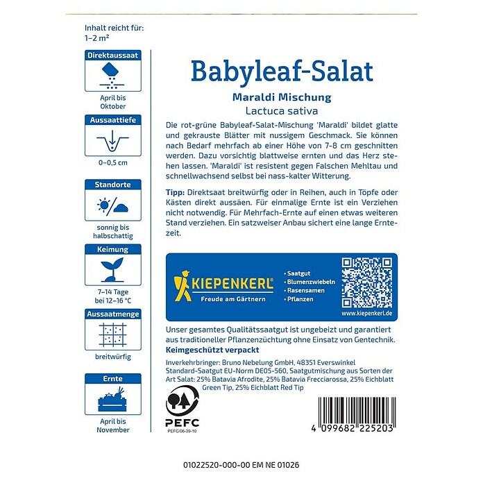 Kiepenkerl Profi-Line Salatsamen Blattsalat Babyleaf Maraldi-Mischung (Lactuca sativa, Erntezeit: April) | BAUHAUS