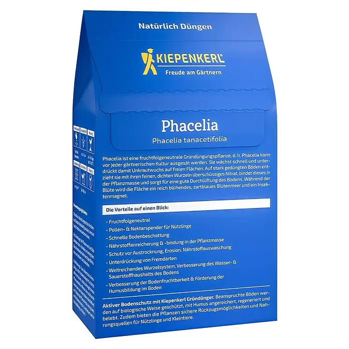 Kiepenkerl Gründüngung Phacelia - Phacelia tanacetifolia, Inhalt reicht für ca. 100 Quadratmeter - Blauer Kiepenkerl Phacelia Gründünger-Saatgutbeutel für die Bodenverbesserung im Garten.