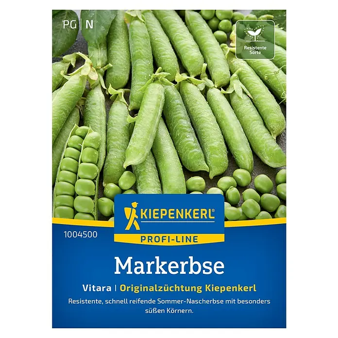 Kiepenkerl Gemüsesamen Markerbse Vitara - Pisum sativum, Erntezeit: Juni - Samenpackung 'Markerbse Vitara' von Kiepenkerl Profi-Line. Resistent, schnell reifend und mit besonders süßen Körnern.