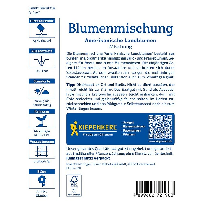 Kiepenkerl Profi-Line Blumensamen Amerikanische Landblumen (Verschiedene Sorten, Mehrfarbig, 3 m² - 5 m²) | BAUHAUS