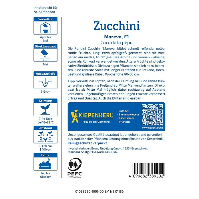 Kiepenkerl Profi-Line Gemüsesamen Zucchini Mareva - Cucurbita pepo, Erntezeit: Juli - Bild einer Zucchini 'Mareva F1' Samenpackung.