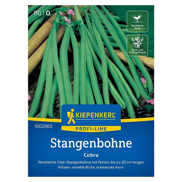 Kiepenkerl Profi-Line Gemüsesamen Stangenbohne Cobra - Phaseolus vulgaris var. vulgaris, Erntezeit: Juli - Bild einer 'Kiepenkerl Profi-Line' Stangenbohne 'Cobra' Packung.